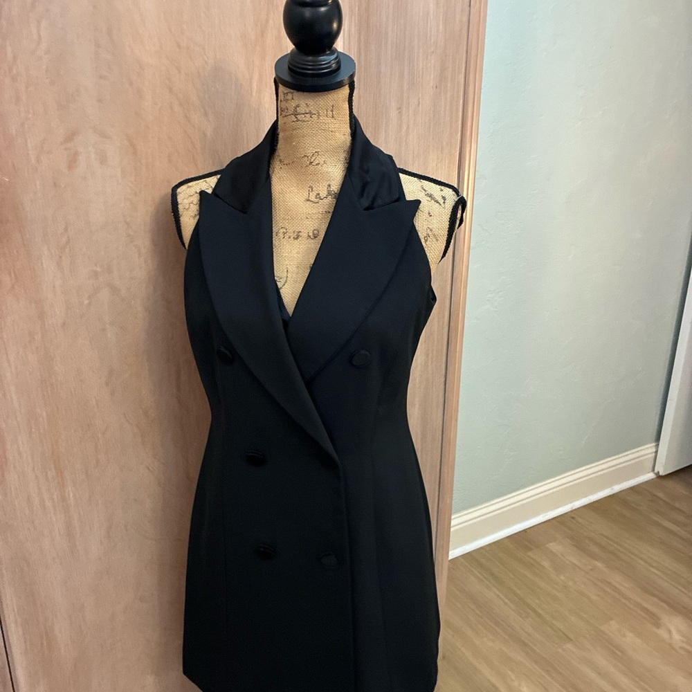 VTG 1996 Laundry Black Blazer Dress Double Breasted 90s Minimalist Chic CBK Sz 8 - Picture 3 of 16